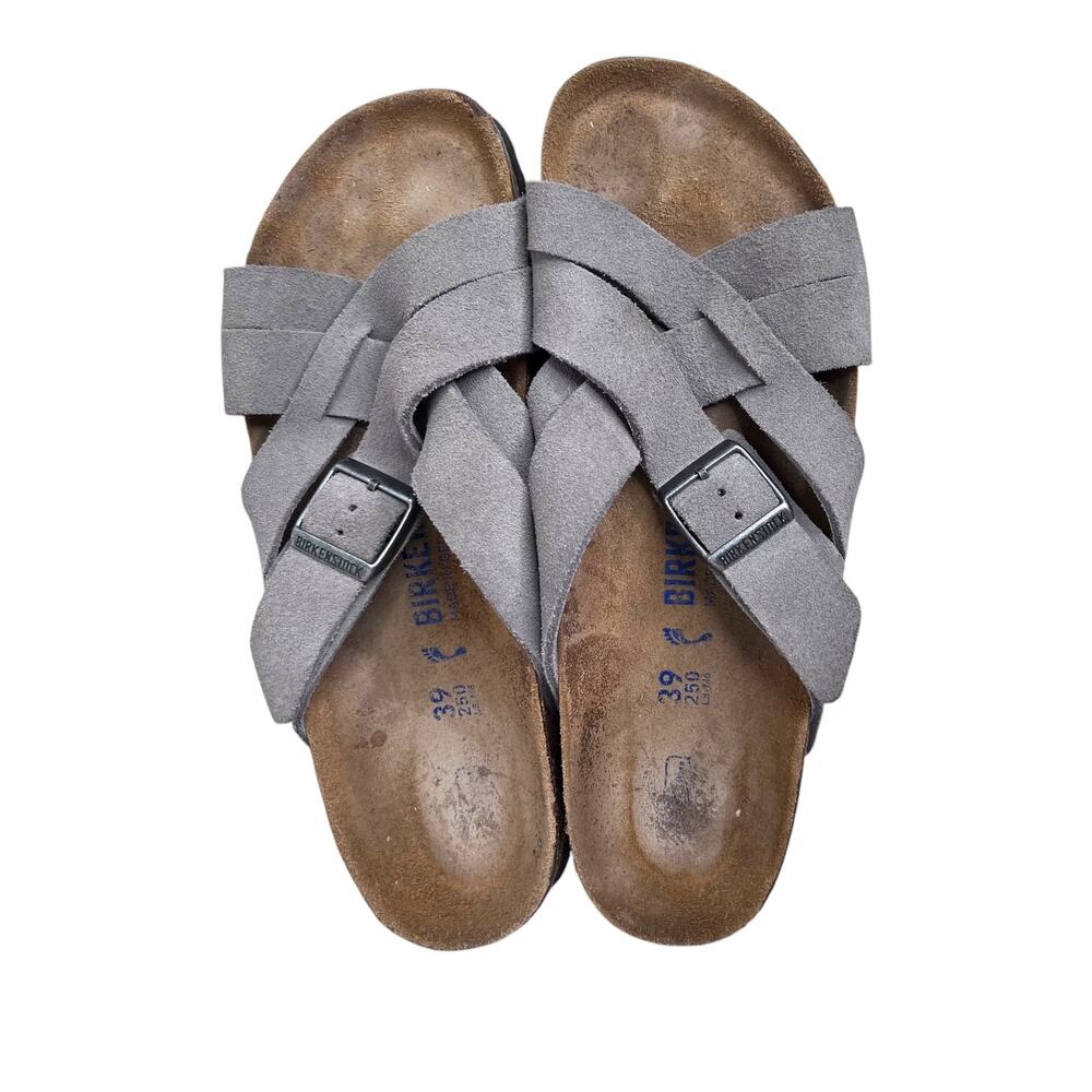 BIRKENSTOCK Lugano Soft Footbed Suede Leather Sandal in Gray Criss Cross W's 39 - Picture 8 of 12